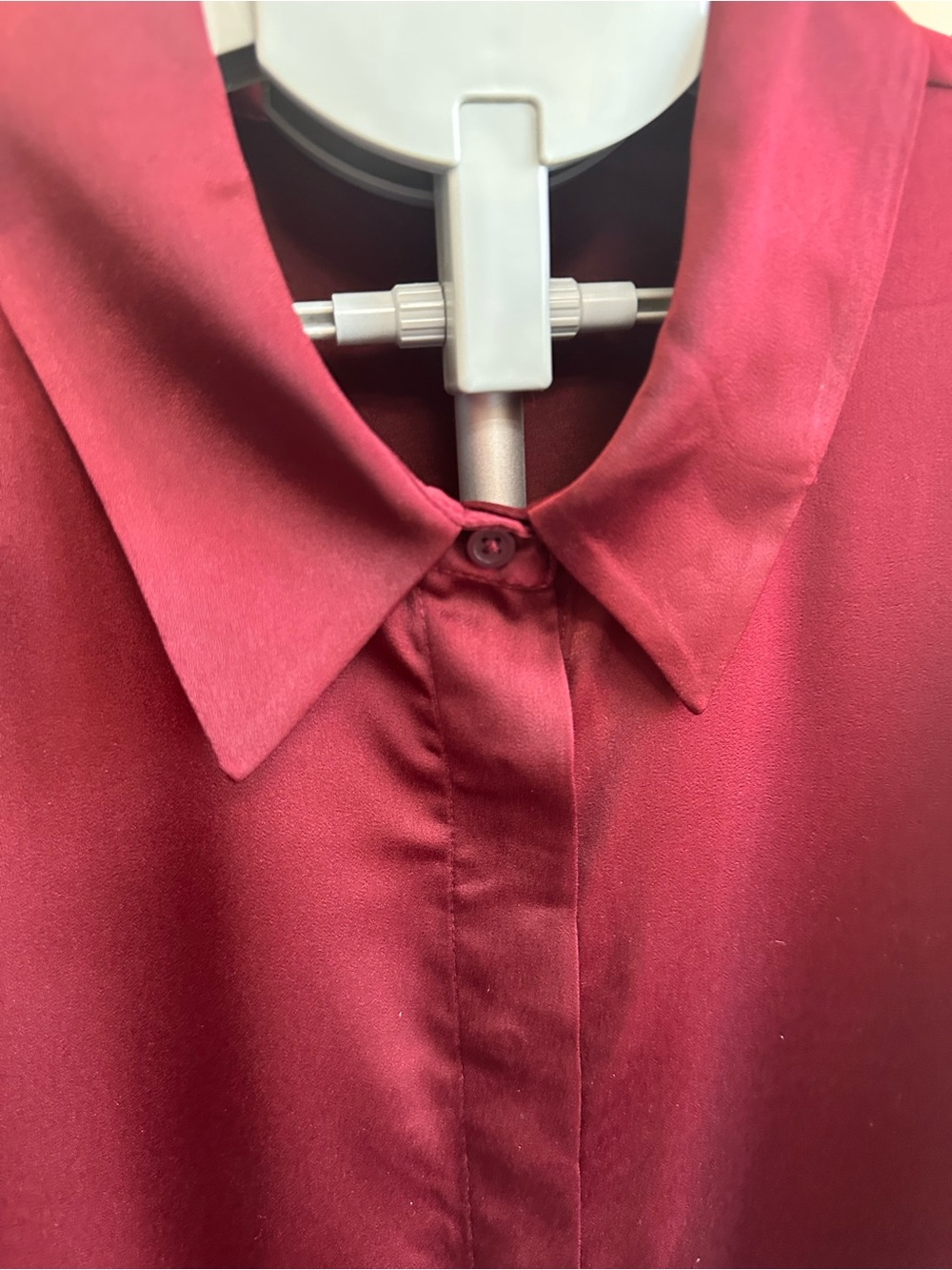 cleo Deep Wine Satin Button-Front Blouse - Picture 2 of 6